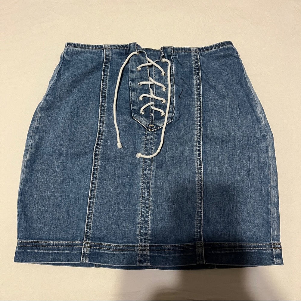 PacSun Blue Lace-Up Denim Mini Skirt